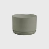 Wide Oslo Planter in sage Green.  Has a drainage hole and includes matching saucer